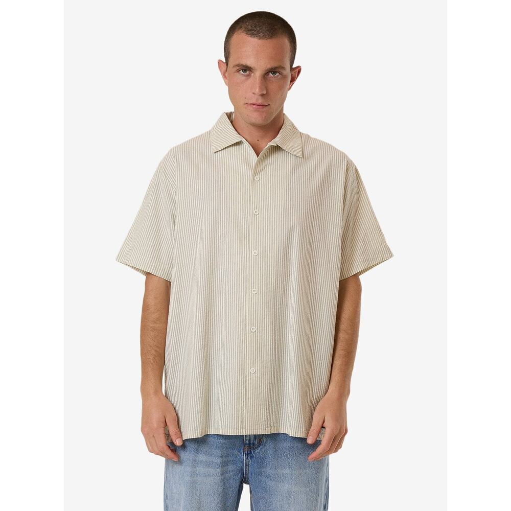 The Great. Men's Cream Stripe Short Sleeve Button Up Shirt Size 1